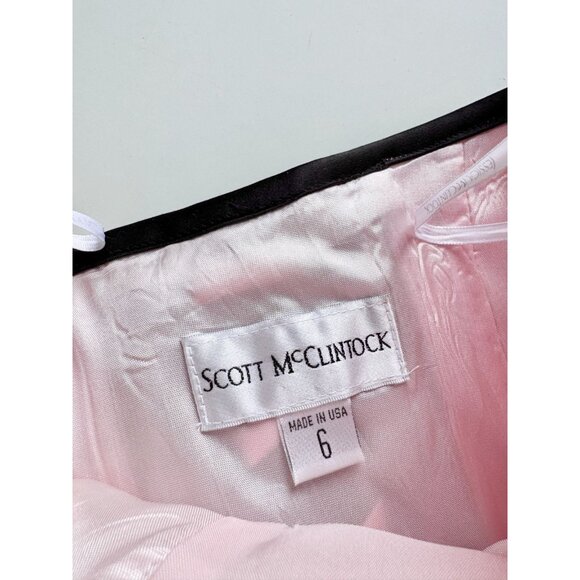 Vintage 90's SCOTT MCCLINTOCK Pink Black Duchess Satin Bow Prom Dress, Size 6 - Picture 14 of 16